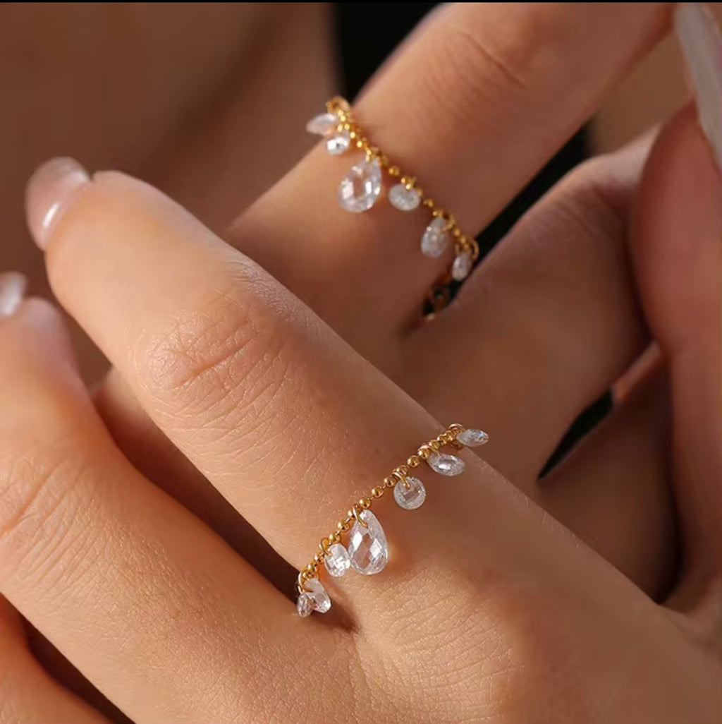 Crystal Drop Ring – Gold & Silver Beaded Ring