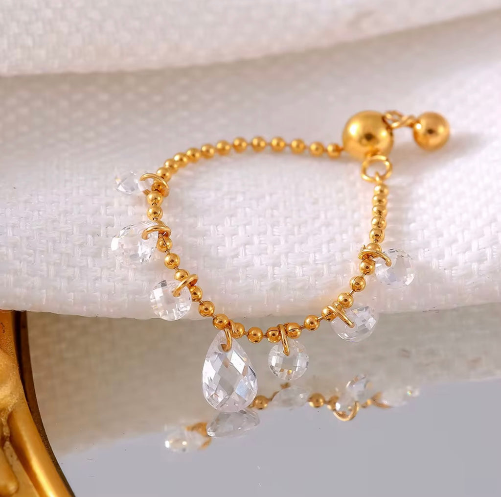 Crystal Drop Ring – Gold & Silver Beaded Ring